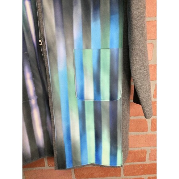 Elie Tahari Melody Reversible Wool Blend Jacket Crew Neckline Gray Blue Large - Picture 10 of 12